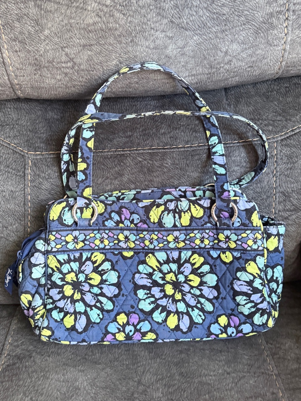 Vera Bradley Quilted Floral Shoulder Bag in Navy with Mint, Yellow & Lavender